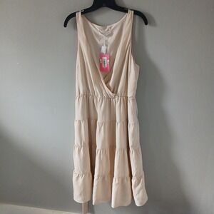 Amanda Uprichard Women's Dress NWT $264 Sz L Tiered Beige Sleeveless Lined Linen